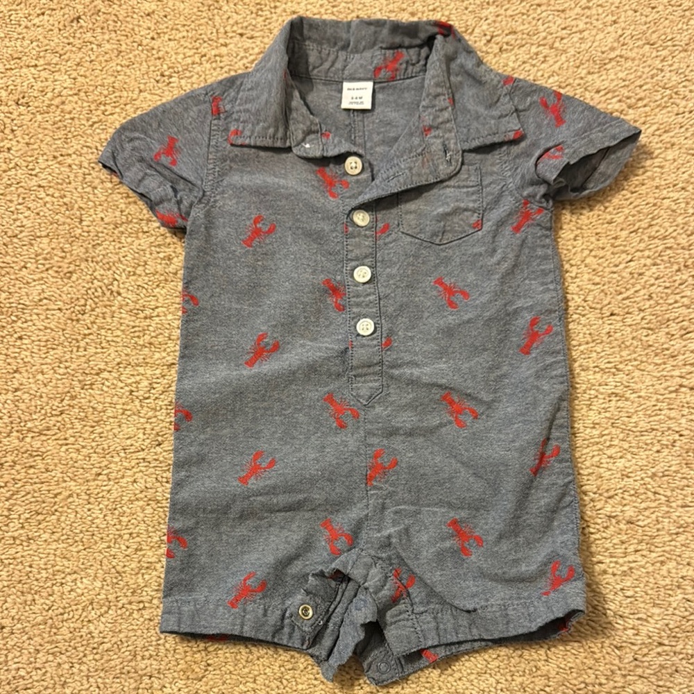 Gray Romper with Red Lobster Print